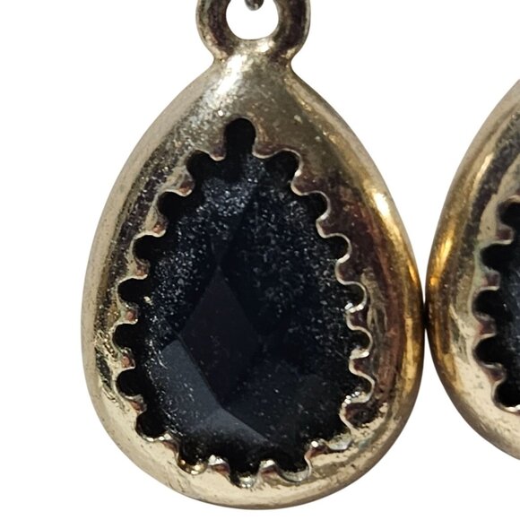Elegant Retro Gold Tone Black Gemstone Teardrop Earrings Classic Fashion Jewelry - Picture 3 of 4